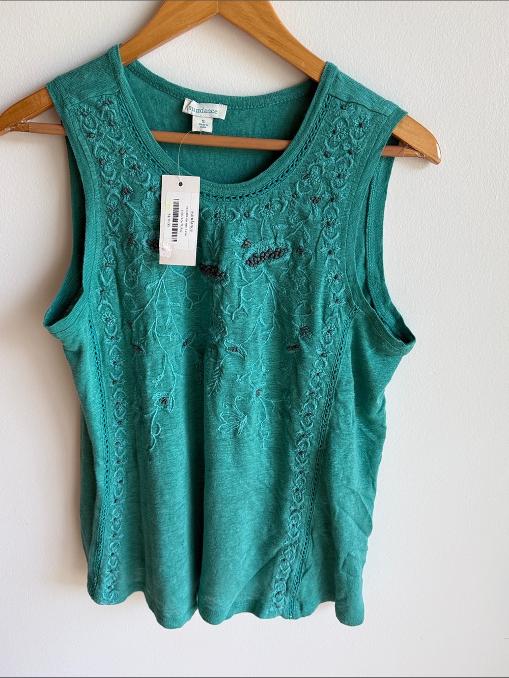 Sundance Teal Embroidered Sleeveless Tank Top